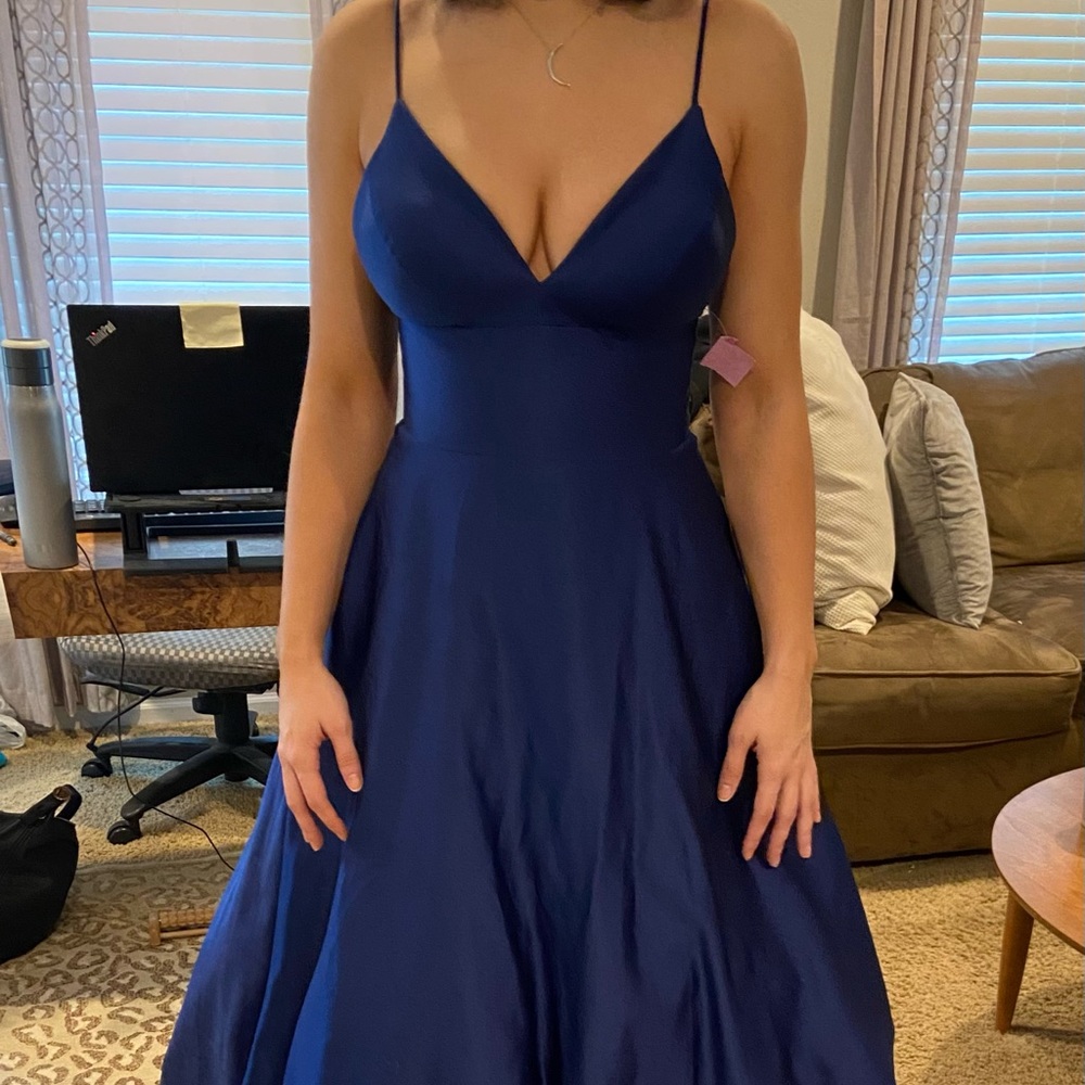 Betsy & Adam Navy Blue Ball Gown Prom Dress